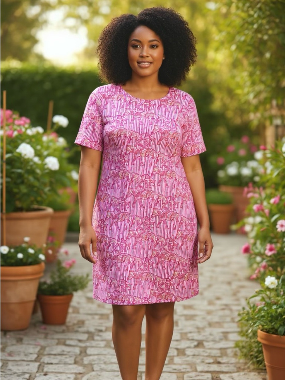 Jude Conally Pink Floral Stripe Shift Dress Sz XL